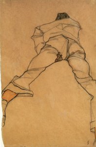 男横たわるフェイスダウン、背面図、1910年（鉛筆とトイレ） 作： Egon Schiele